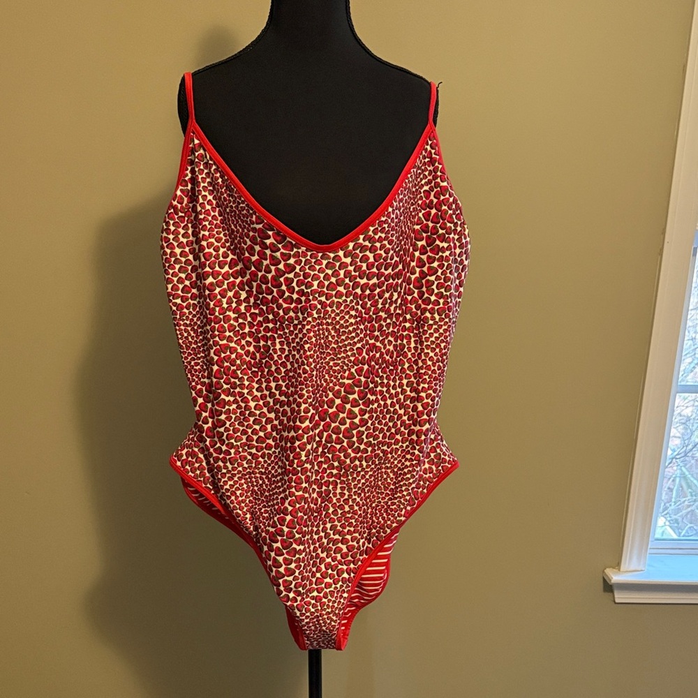 Strawberry Print/Stripes reversible Women's Swimsuit